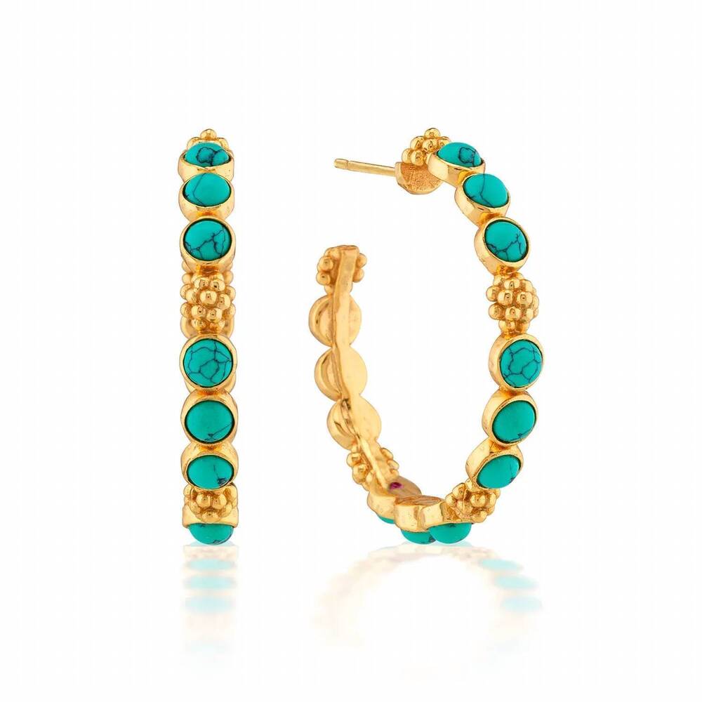 NEW CAPUCINE DE WULF women's berry gem medium hoop earrings in turquoise